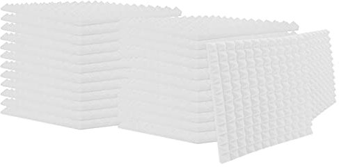 Heavyoff 24 Stück Akustikschaumstoff Platten Schall Dämmung Wanddeko Pyramiden Feuerhemmend Noppenschaumstoff für Tonstudio, Fernsehzimmer, Kinderzimmer 30x30x2.5cm, Weiß