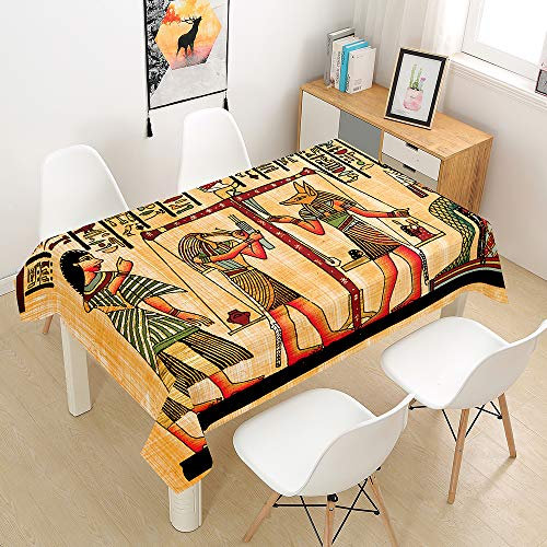 Oduo Tischdecke Wasserdicht Polyester Rechteckig, 3D Tribal Art Muster Tischdecke Abwaschbar Pflegeleicht Fleckschutz Indoor Küche Outdoor Garten Deko (Ägyptische Schrift,100x140cm)