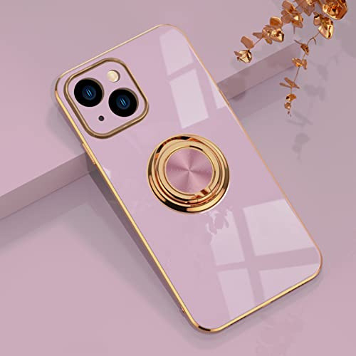 EYZUTAK Electroplated Magnetic Ring Holder Case, 360 Degree with Rotation Metal Finger Ring Holder Magnet Car Holder Soft Silicone Shockproof Cover for iPhone 13 mini 5.4 inch - Purle