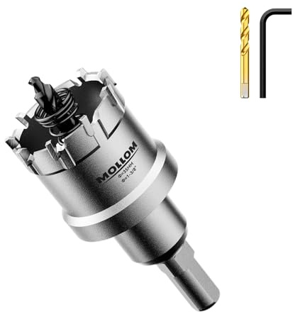 Mollom 1-3/8 (35mm) Hartmetall-Lochsäge Schwerlast mit 2 Zentrierbohrern | Industrielle Lochsägen zum Schneiden von Edelstahl, Baustahl, Eisen, Kupfer, Messing, Aluminium und Kunststoff