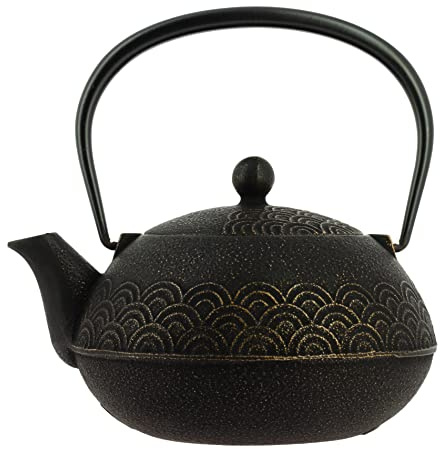 Iwachu Nanbu Tekki Teekanne Seigaiha Schwarz-Gold 900 ml - Gusseisen von Japan