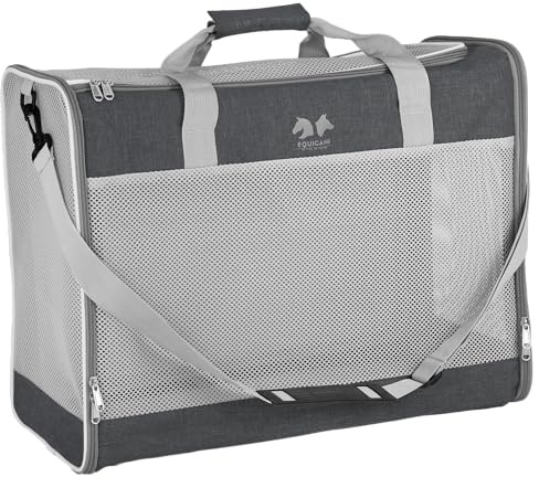 EQUICANI® Hundetasche 55x40x23 cm Flugzeug Faltbare leichte Tragetasche mit Netzstoff, Tragegurt und abnehmbaren Boden für Hund & Katze | Haustier Hundetragetasche für Reisen, Auto, Fliegen (Grau)