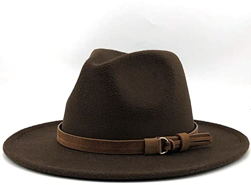 WINDEHAO Sombrero Fedora ajustable clásico de ala ancha unisex para mujer y hombre, sombrero de fieltro vintage de Panamá, gorra de jazz de iglesia (café)