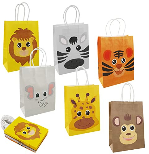 Papier-Geschenktüten Multipack mit Griffen, Tier-Dschungel-Partytüten mit Griff, für Kindergeburtstag, Neujahrsparty, 21 x 15 x 8 cm, 18 Stück