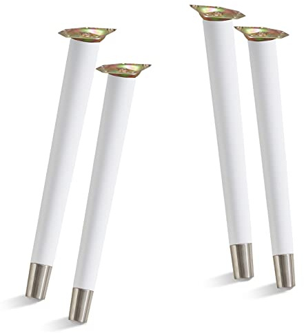 Table Legs 16 inch Wood Furniture Legs with Metal Edge for Coffee Table End Table Mid-Century Modern Style Tapered Round DIY Furniture Legs Accessories Included, White