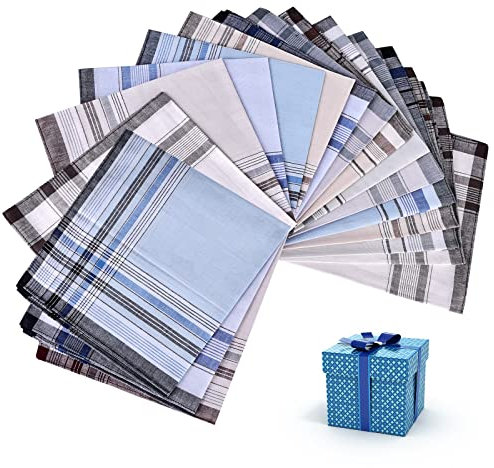 18 Stück Herren Taschentücher, Stofftaschentücher, 100% Baumwolle, Traditionelle Männertaschentücher, Große Einstecktücher mit Karomuster