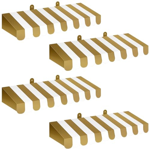Boao 4 Pack Circus Awning Decoration 3D Stripe Cardboard Awning Carnival Wall Decor Circus Party Favors for Lemonade Stand Bakery Ice Cream Truck Bulletin Board Decor(Gold and White)