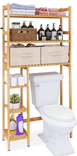 SMIBUY sopra Il WC Portaoggetti, Scaffale da Bagno a 6 Livelli in bambù con cassetti, Mass Storage, Salvaspazio per Piccola Stanza (Naturale)