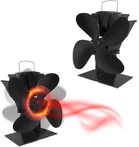 SUBTLETY Ofenventilator ohne Strom Kaminventilator mit 4 Blättern Kaminlüfter Schwarz Wärmebetriebener Kaminofen Ventilatoren für Holzofen Kamine Öfen Betriebstemperatur 60°C-340°C