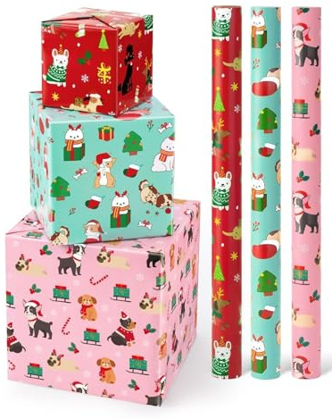Geschenkpapierrollen für Hunde – 3 Rollen 43 cm x 3 m Geschenkpapierrollen für Kindergeburtstage für Hunde Jungen Geschenkpapier für Welpen für Urlaub Kurze Rolle Minirolle mit Schnittlinie | Hunde Welpen Geschenkpapierrollen für Kindergeburtstage und Jungen, Kurze Rolle Minirolle mit Schnittlinie, Urlaub Geschenk
