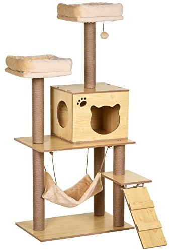 PawHut Árbol Rascador para Gatos Altura 130 cm 60x40x130 cm Amarillo