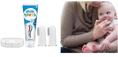Aquafresh Milk Teeth Babies Toothpaste 50ml + Sanitral Baby 0-2 Years Silicone Finger Toothbrush (Set of 2)