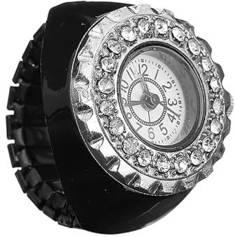 IMIKEYA Dekorative Ringuhr Damen Fingeruhr Mit Diamantbesatz Handgefertigter Schmuckring in Schwarz Präzise Kleiner Fingeruhr Für Alltag Und Geschenk