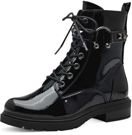 MARCO TOZZI Damen Stiefeletten zum Schnüren mit Nieten mit Reißverschluss, Schwarz (Black Patent), 40 EU