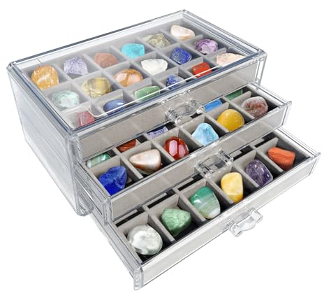 Rock Display Case, Rock Collection Box for Kids & Adults | Crystal Display Shelf, Organizer & Case for Gemstone, Fossil, Mineral | Rock Collection Display Case for All Collectibles