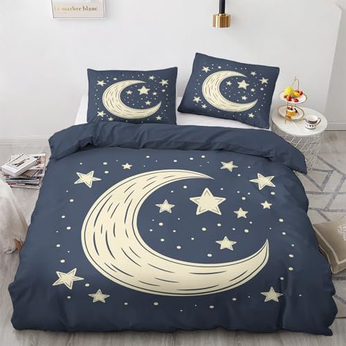 GEDAEUBA Mond Sterne Bettwäsche 135x200 - Sternenhimmel Bettbezug 135 x 200 2er Set, Wendebettwäsche und Kissenbezug 80x80, Weiche & Angenehme Mikrofaser Bettwäsche-Sets mit Reißverschluss