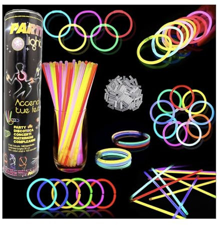 Meridiana - Braccialetti Luminosi 100 Pezzi Braccialetti Starlight Fluorescenti Colori Differenti Assortiti Disco Fluo DJ, glow in the dark,FLUO PARTY GADGET FESTA CERTIFICATI CE 2009/48/EC EN71