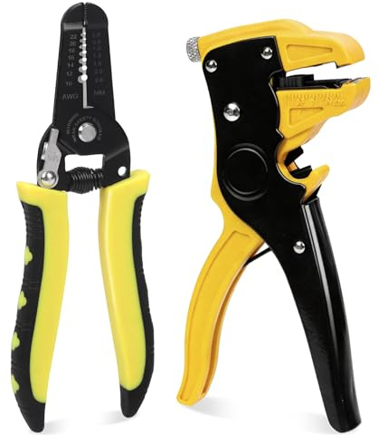 Glarks 2 pinze a cricchetto regolabili da 17,8 cm e pinza spelafili automatica da 17 cm, set AWG 10-22 a cricchetto per terminali e pinze spelafili per cavi e automobili
