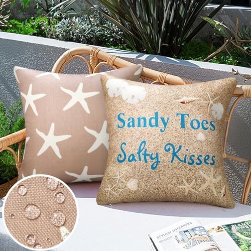 Juego de 2 Funda Cojin de Lino Cojines para Exterior Fundas de Cojines Impermeable Funda Almohada Azul Púrpur Funda de Almohada Decorativas para Exteriores Jardin