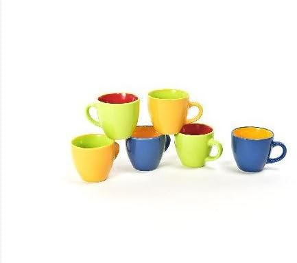 Euroshoppingonline Set Kit 6 tazzine tazze caffè bicolore in porcellana con manico senza piattino 88 ml