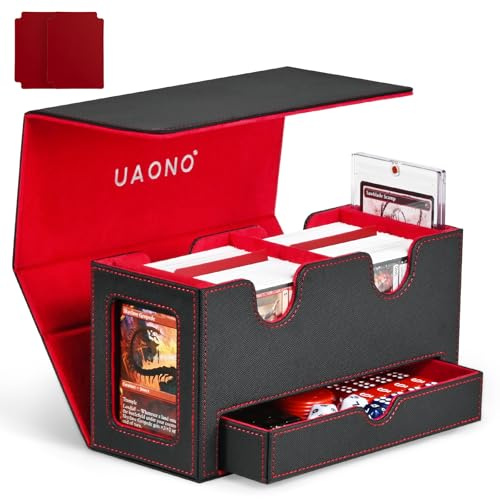 UAONO MTG - Caja de mazo con 2 pantallas Commander y bandeja de dados, diseño patentado, caja de doble cubierta para más de 280 tarjetas de una sola manga, caja de almacenamiento de tarjetas