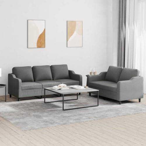 Gecheer 2-TLG.Sofagarnitur Couch Sofa Set Polstergarnitur Loungesofa Polstersofa Sofa Couchgarnitur Sitzmöbel Wohnzimmersofa Sessel Couch Designsofa Gartensofa mit Kissen Dunkelgrau Stoff-144