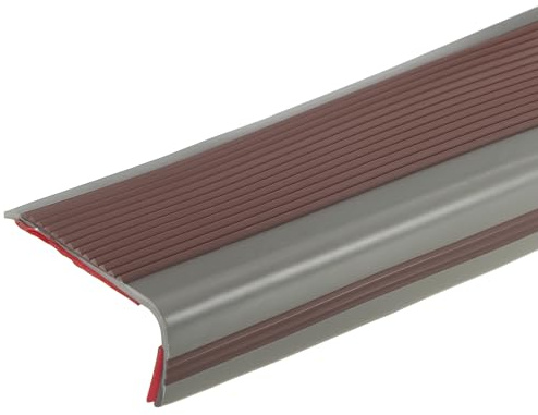 QUARKZMAN 3.2Ft Treppenkantenprofil, 3mm PVC Selbstklebender Treppenkanten-Schutz L-Form Treppenabschluss Treppenstufenkantenverkleidung für den Außen- und Innenbereich, Kaffee/Grau.