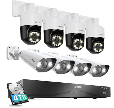 ZOSI 4K Kit Caméra Surveillance Extérieure PoE, NVR 16CH 4TB Extensible à 32CH Détection de Personne Véhicule Animaux et Flamme, 8MP Camera IP avec Pan Tilt à 360° Enregistrement 24/7