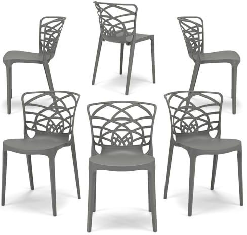 REDÒKASA Set 6 sedie in polipropilene ARMONIA, impilabile, resistente ai raggi UV, design moderno, ideale per sala da pranzo, cucina, sala d’attesa, bar, ristoranti o giardino (6, Cemento)