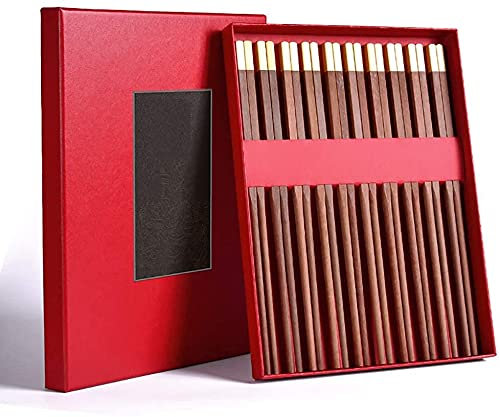 GAROEN Bacchette Bacchette Bacchette riutilizzabili Bacchette riutilizzabili Set Regalo, Bacchette Cinesi in Legno Naturale con Testa in Ottone (10)