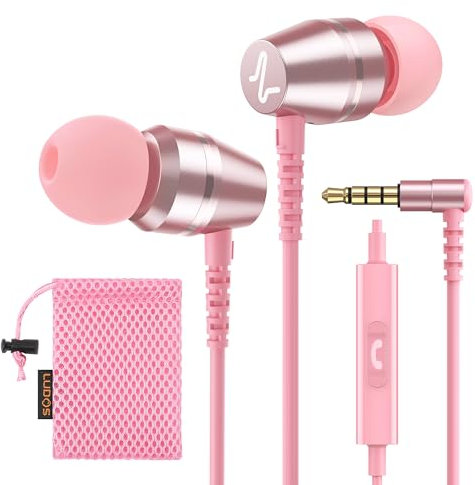 Ludos OMNITONE Auriculares In Ear con Cable y Microfono, 5 Años de Garantía, Auricular con Jack, Cascos Musica con Graves Potentes, para iPhone, iPad, Samsung, Xiaomi, Huawei, Gaming, Móvil - Rosa