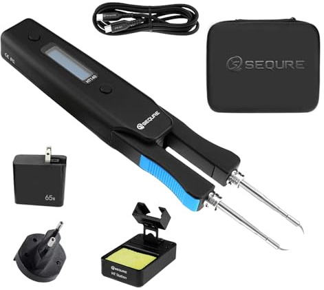 SEQURE Portable 2 in 1 Soldering Iron Kit with Hot Tweezers Ht140, 2S Fast Heating, 122-932℉, 3 Preset Temperatures, Temperature Calibration, Auto Suspension, Sun Iron