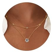 ALEXCRAFT 14K Gold/Silber Layered Ketten mit Zirkonia Halskette für Damen