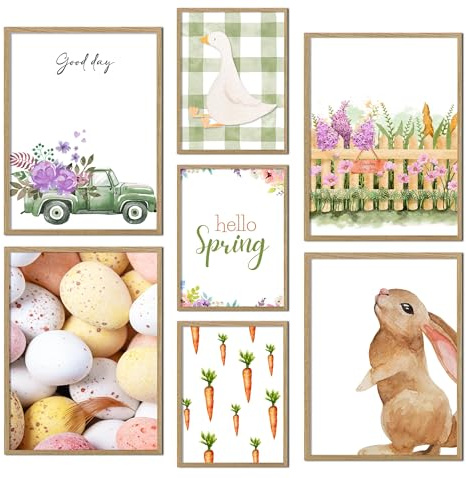 ag.art deco® Poster Ohne Rahmen Wanddeko Wohnzimmer Ideal als Geschenk Flur | Ostern Hase Ente Frühling Ostereier Grün Pastelltöne Stilvolle Illustrationen Bilder Set für Küche Wohnzimmer Büro