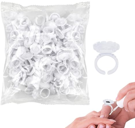 Anillos para Pegamento de Extensiones de Pestañas - 100PCS Anillos para pegamento de extensiones de pestañas, Tazas para abanicar con anillo | Soporte para adhesivo de pestañas para uso profesional, T