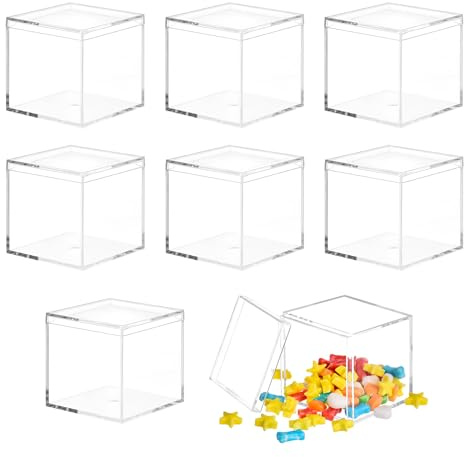 KQDRAVINE 8 Stück Kleine Aufbewahrungsbox mit Deckel, Acryl Würfel Geschenkbox Durchsichtig Set, Acrylbox mit Deckel, Transparent Kleine Acryl Box für Schmuck, Figuren, Süßigkeiten
