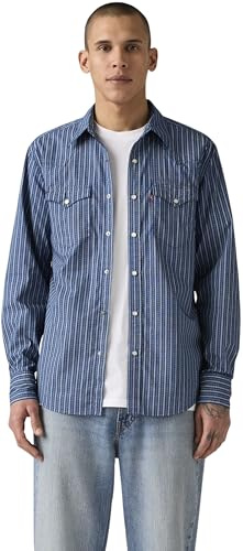 Levi's Herr Barstow Standard Fit Western Shirt Bjorn Geo Stripe Estate Blue Poplin Blue L