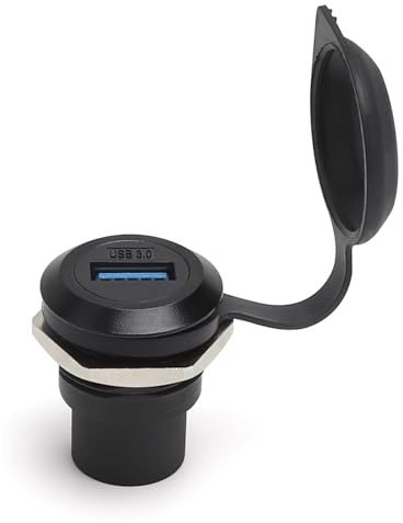 VOSSOT Puerto USB empotrable con Montaje en Panel – Adaptador USB 3.0 Tipo A Redondo con Tapa Antipolvo – Conector Hembra-Hembra roscado para transmisión de Datos Coche, Industria, Escenario