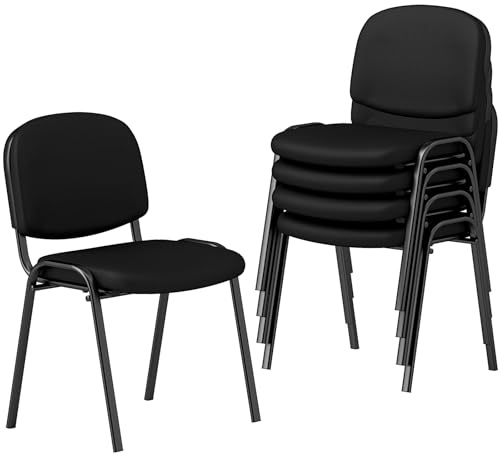 COSTWAY Konferenzstühle stapelbar 5er Set, Besucherstühle ohne Armlehnen | Armlose Stapelstühle mit Metallrahmen, Wartezimmerstühle für Büro, Konferenzraum, Schwarz