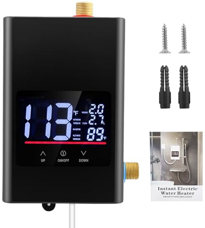 Chauffe-eau électronique instantané pour cuisine, chauffe-eau instantané, douche en acier inoxydable, montage mural, 5500 W, PX4 Étanche pour Évier/Salle de Bain, Faible Pression 0.04-1.2MPa