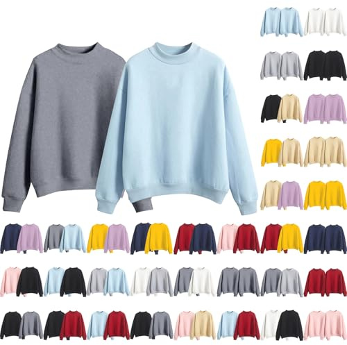 Paquete de 2 sudaderas para mujer sin capucha, sudaderas para mujer, sudadera de gran tamaño, suéter de invierno, suéter de otoño, suéter de manga larga para mujer, chaqueta de punto de un solo color