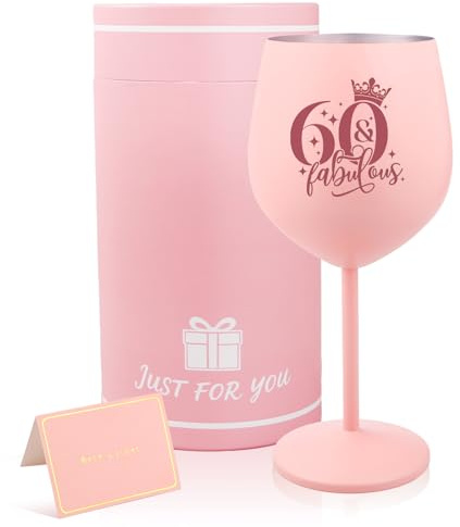 Bliceon 60th Birthday Gifts for Women, Personalised Wine Glass Gift for Unusual Women 60th Birthday Gifts, Anniversary, Party Decoration (Pink)