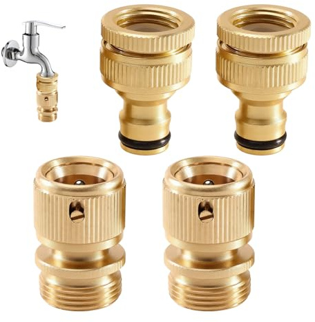 2 Paar 1/2 Zoll Außengewinde Schnellkupplung & 1/2 oder 3/4 Zoll Hahnverbinder, Schlauchkupplung Messing, Gartenschlauch Schnellkupplung für Garten, Küche, Wasserhahn, Outdoor Bewässerung