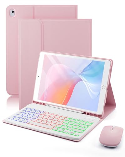 for iPad 10.2 inch iPad 9th (2021)/ 8th (2020)/ 7th (2019) Generation 10.2 inch/ iPad Air 3 (2019) 10.5 inch / iPad Pro 10.5 inch Case,with Wireless Bluetooth British Layout Backlit Keyboard and Mouse