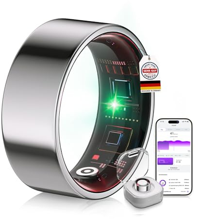 XSWCCJJ 6.0 Smart Ring & Inklusive Ladefach【Branchen Nr.1 – 0 Messfehler】 2025 Fitness Tracker für Sleep Tracking Wearable, SpO2, Smartring für Android & iOS Silber 8#