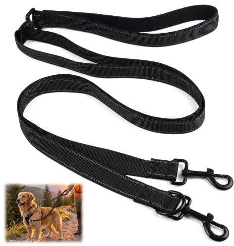 Two Point Control Dog Lead 1.25m Double Ended Lead for Dogs | Works with No Pull Harnesses, No Tangle Dog Training Leads, with Padded Handle, Reflective Walking Lead for Medium Large Dogs