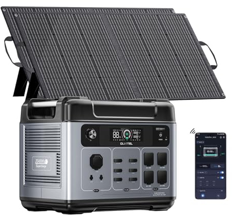 OUKITEL Estacion de Energia Portatil 3200W (Pico 6400W) Generador Solar | con Panel de 2x100W, Batería LiFePO4 2048Wh, 4 Tomas de CA, Carga Rápida 1,2h, Power Station para Camping, Hogar,SAI Backup