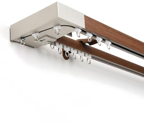 Justerbar väggmonterad dubbel gardinstång set med fäste, rull- och ändlock – 2/8 fot (4 fot x 2) för vardagsrum och sovrumsavdelare – elegant färgdesign