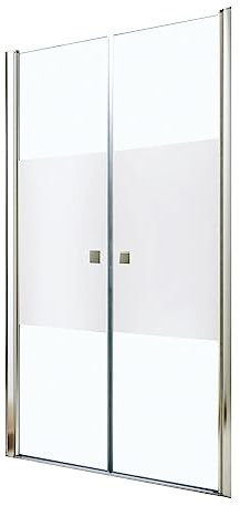 ONDÉE - Puertas de ducha abatibles FRISCO - 90x194 cm - 5 cm - Pivotante 180° - Grosor 6 mm - Instalación reversible - Tratamiento antical - Vidrio templado - Banda esmerilada