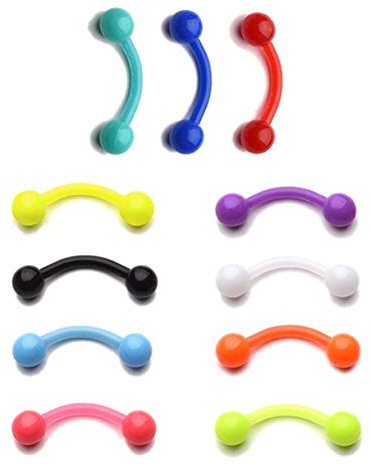 D.Bella 16G Clear Bioflex Acrylic Curved Barbell Eyebrow Ring Snake Eyes Tongue Belly Ring Piercing Retainer 11pcs